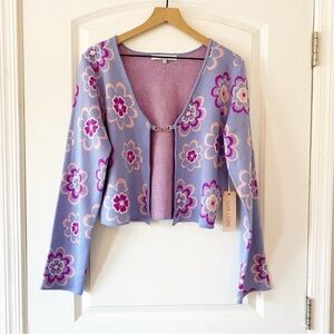 SWEET RAIN Purple Floral Chain Closure Cardigan NWT Clueless Y2K